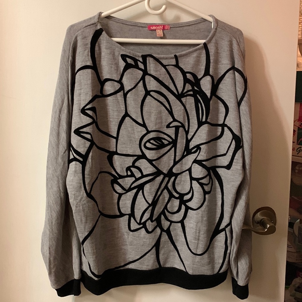 Grey Sweater with Black Flower